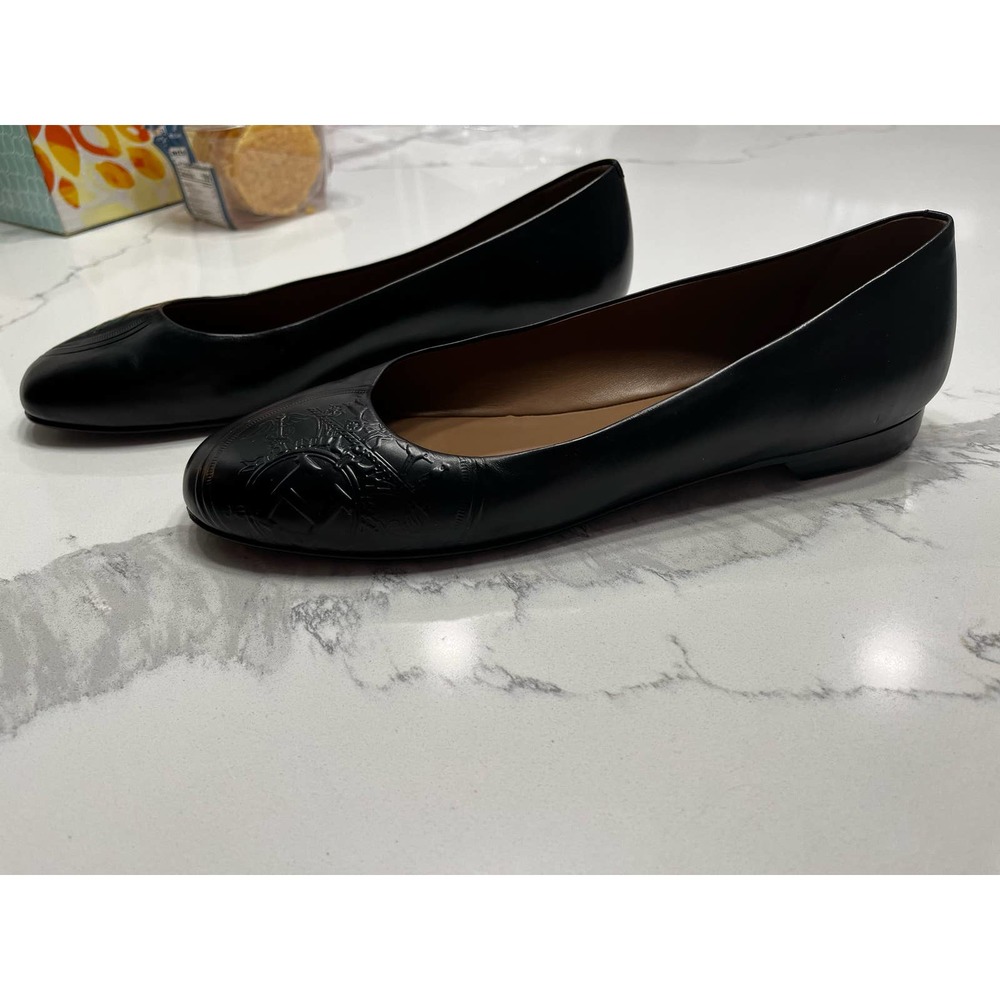 Hermes Glossy Calfskin Neuilly Ballerina Flats Black size 40.5 - Picture 2 of 9